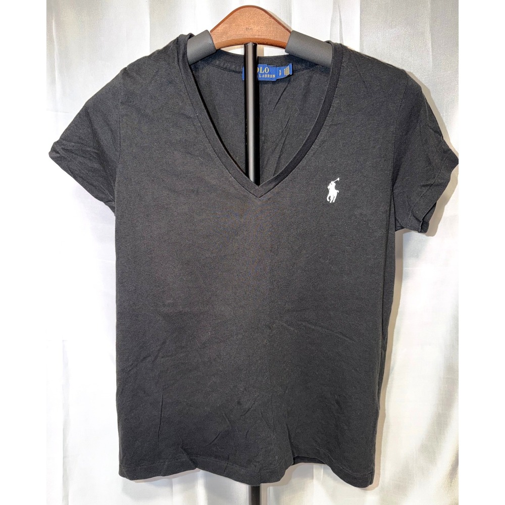 Polo Ralph Lauren Black V Neck Tee Small Classic Preppy Minimalist Quiet‎ Luxury